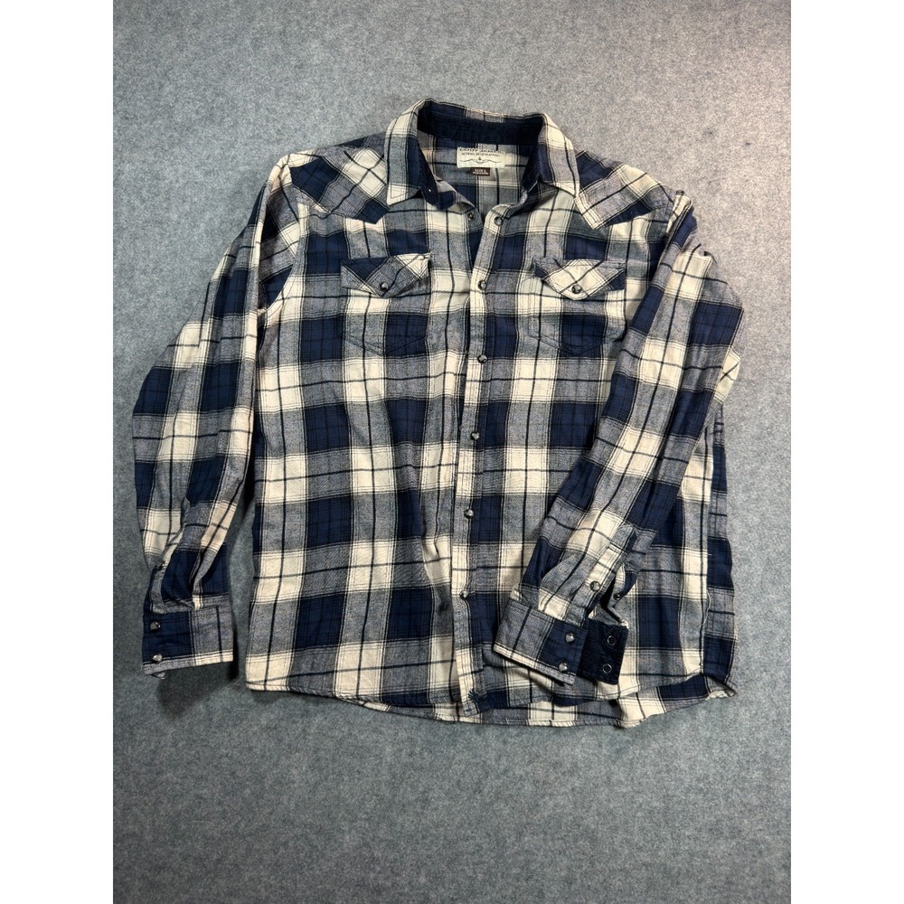 Cody James Western Shirt Mens Large Blue Plaid Flannel Pearl Snap Authentic